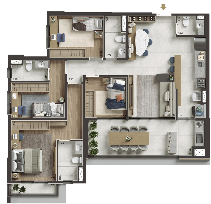 Planta 107 m² · 4 Dormitórios