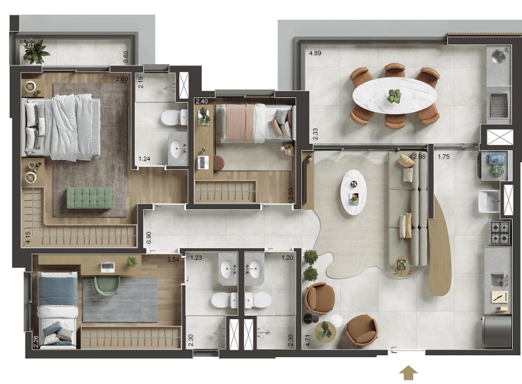 Planta 86 m² · 3 Dormitórios